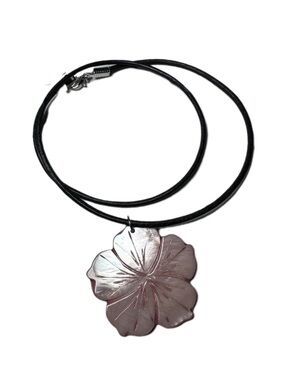 Flower necklace carved shell leather cord handmade